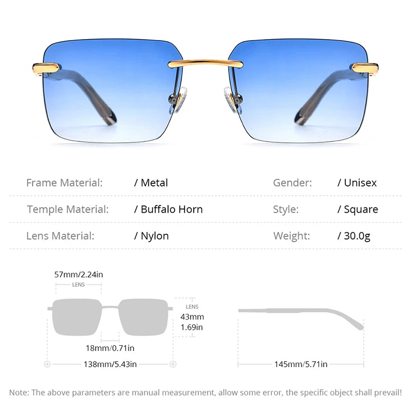 HEPIDEM Buffalo Horn Sunglasses Women Brand Design Square Rimless High Quality Men Sun glasses Luxury Eyewear Buffs Eyeglasses