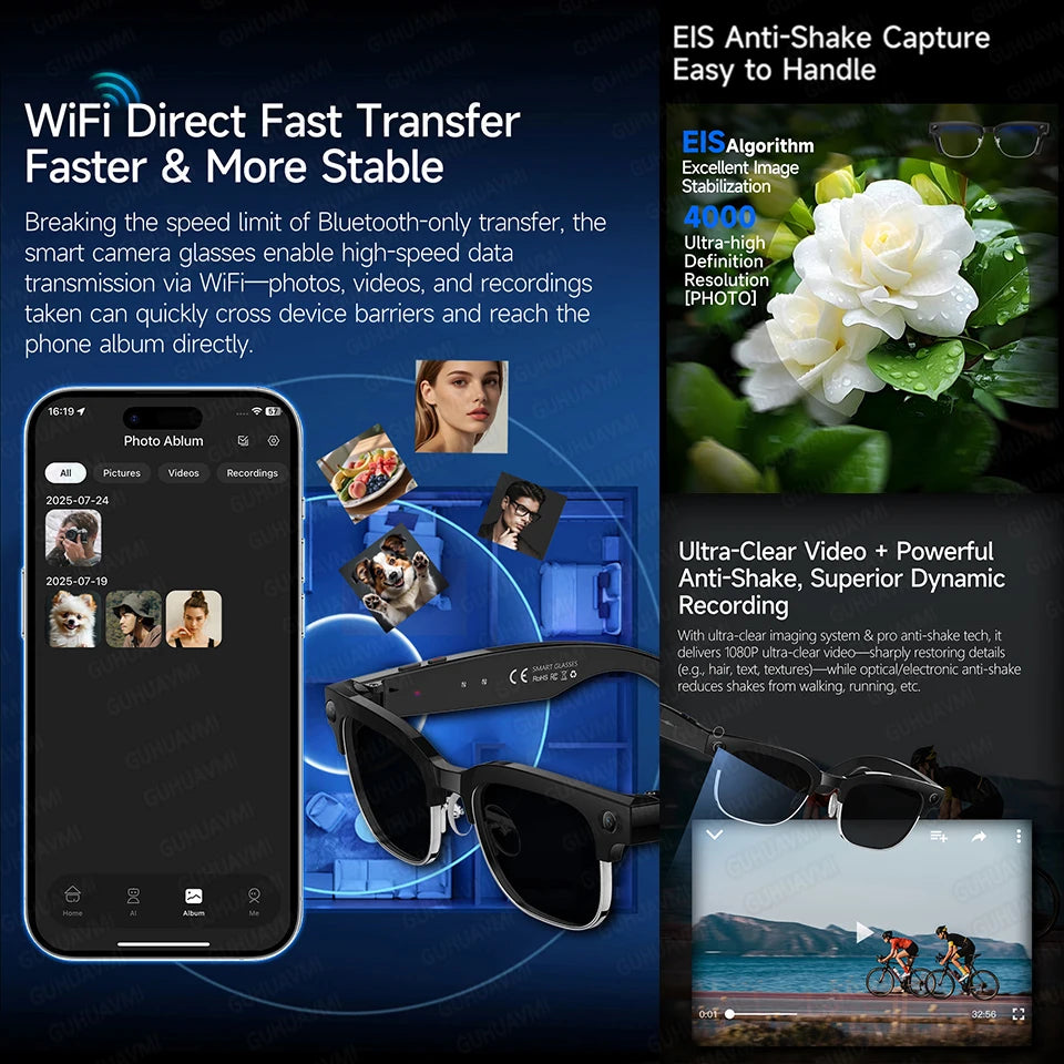 2026 New 4K HD AI Smart Glasses Men 800W Pixel Camera Take a Picture 32GB WIFI Transmission Voice Assistant Smart Glasses Women
