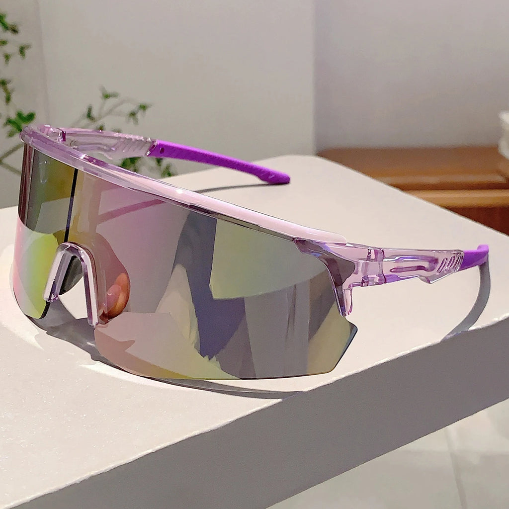 Semi-rimless Sports Sunglasses New Oversized Wrapped Round Outdoor Protective Goggle Women Trendy Mirror Cycling Shades
