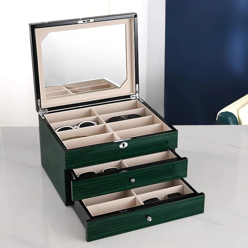 Wood Multi-layer Glasses Storage Box Lockable Glasses Storage Boxes Women's Sunglasses Organizer Container Trinket Display Case