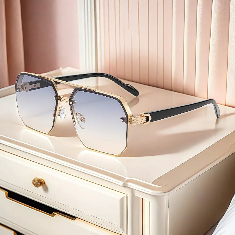 New Sunglasses for Men – Oversized Frames That Slim The Face, UV-Protective, Premium Semi-Rimless Driving Sunglasses