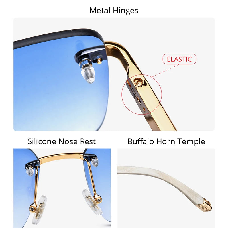 HEPIDEM Buffalo Horn Sunglasses Women Brand Design Square Rimless High Quality Men Sun glasses Luxury Eyewear Buffs Eyeglasses