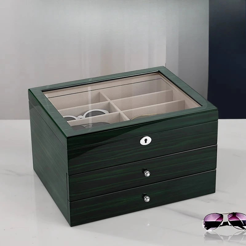 Wood Multi-layer Glasses Storage Box Lockable Glasses Storage Boxes Women's Sunglasses Organizer Container Trinket Display Case