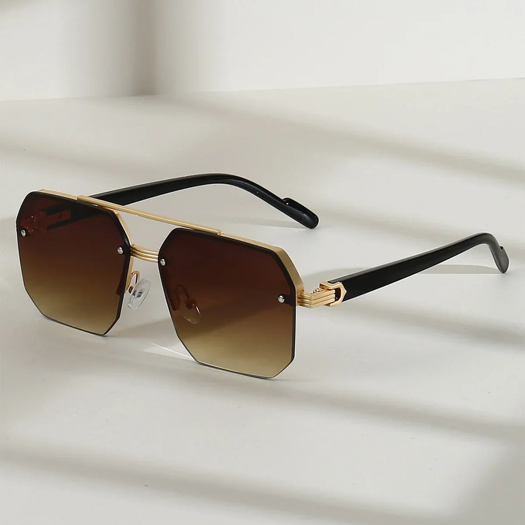 Men's Metal Sunglasses Square Half Frame Rice Nails Casual Trend Personality Retro Fashion Outdoor Sports Eyeglasses