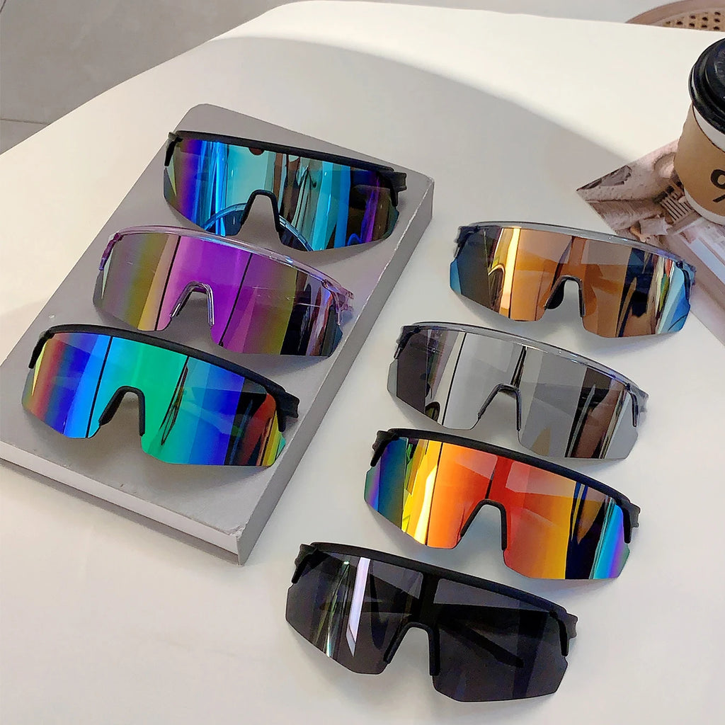Semi-rimless Sports Sunglasses New Oversized Wrapped Round Outdoor Protective Goggle Women Trendy Mirror Cycling Shades