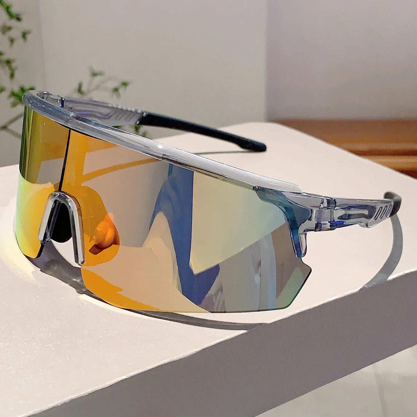 Semi-rimless Sports Sunglasses New Oversized Wrapped Round Outdoor Protective Goggle Women Trendy Mirror Cycling Shades