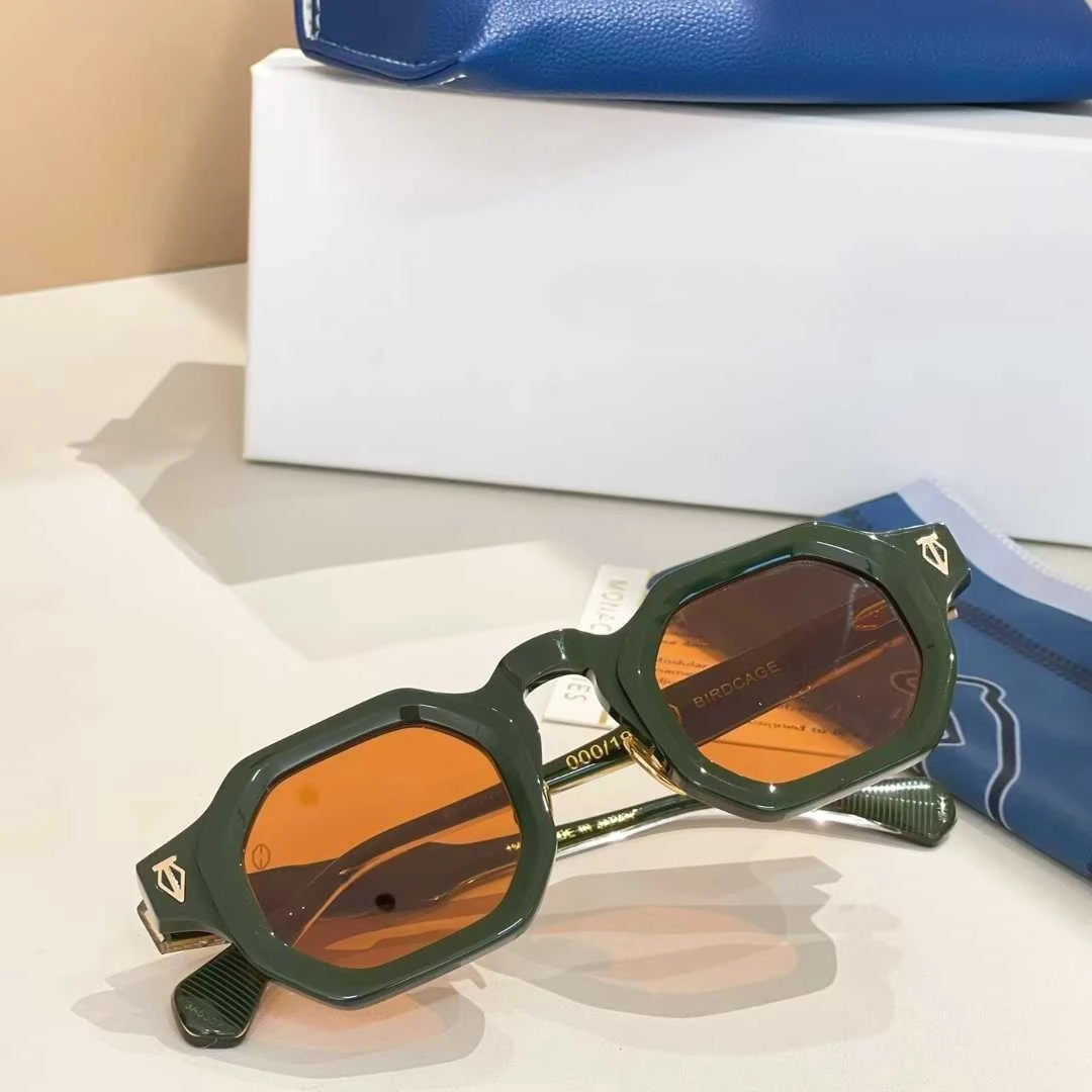 Tough Guy Luxury Fashion Trend Vintage Henri Sunglasses BIRDCAGE Solid Thick Acetate UV400 Retro Square Unisex 3A+ High Quality