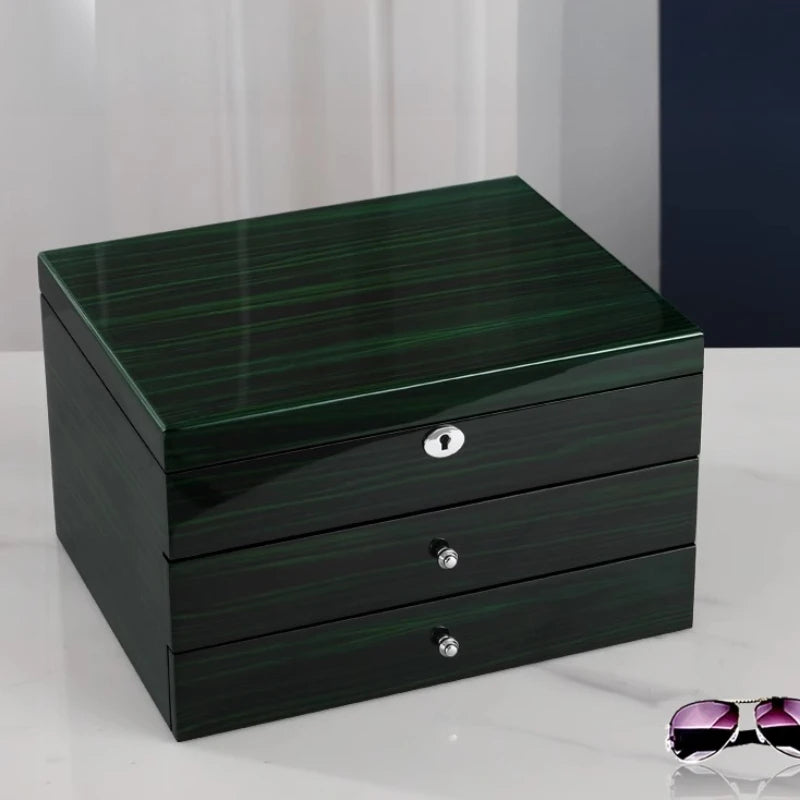 Wood Multi-layer Glasses Storage Box Lockable Glasses Storage Boxes Women's Sunglasses Organizer Container Trinket Display Case