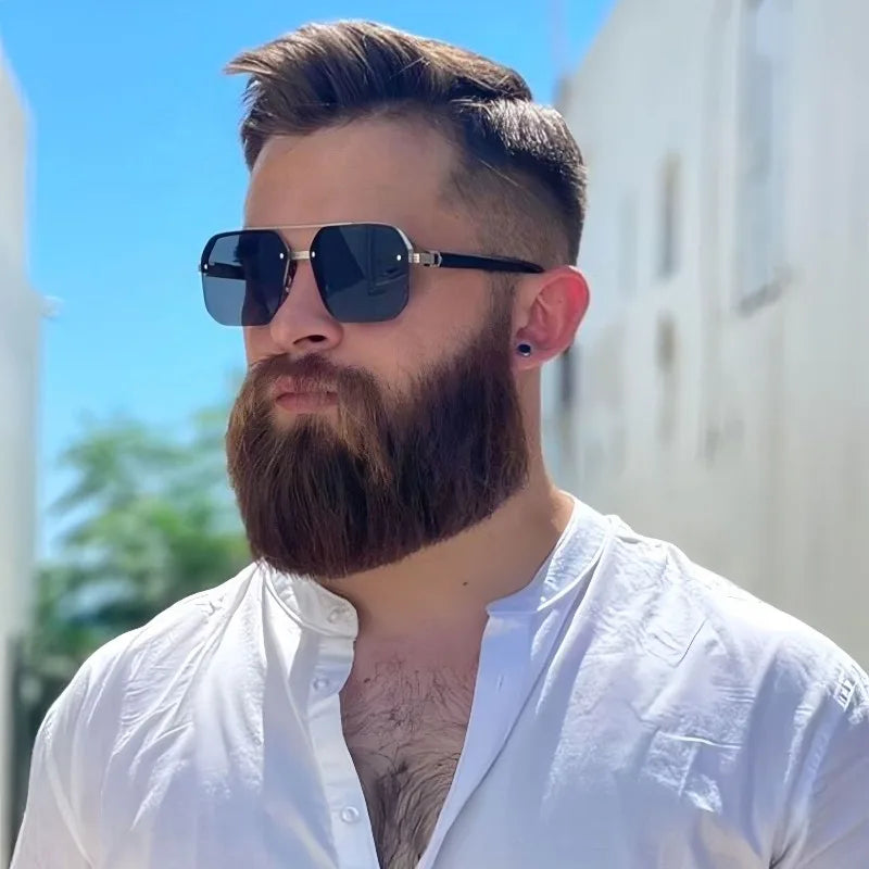 New Sunglasses for Men – Oversized Frames That Slim The Face, UV-Protective, Premium Semi-Rimless Driving Sunglasses
