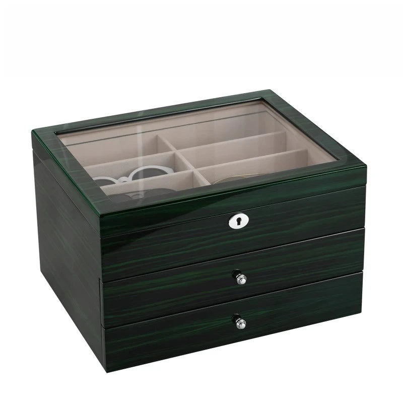 Wood Multi-layer Glasses Storage Box Lockable Glasses Storage Boxes Women's Sunglasses Organizer Container Trinket Display Case