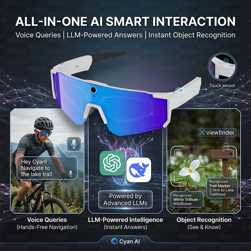 2026 New Smart Shooting&Recording Glasses Anti-Shake 800W HD Camera AI Voice Assistant Bluetooth Call Goggles for Cycling Skiing