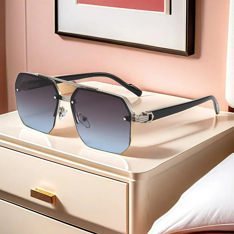 New Sunglasses for Men – Oversized Frames That Slim The Face, UV-Protective, Premium Semi-Rimless Driving Sunglasses