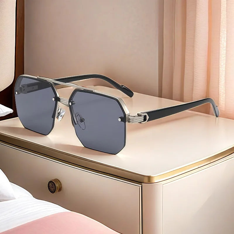New Sunglasses for Men – Oversized Frames That Slim The Face, UV-Protective, Premium Semi-Rimless Driving Sunglasses