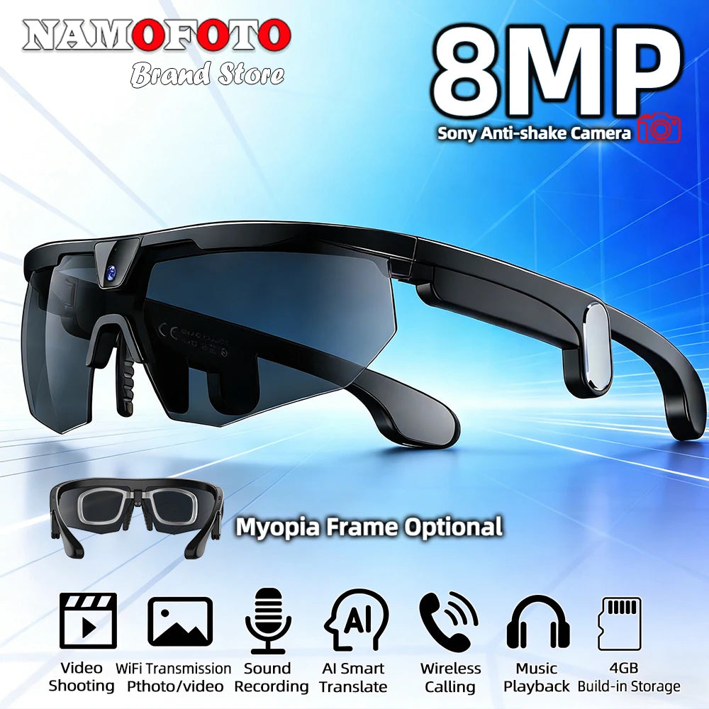 2026 New AI Smart Cycling Glasses 8MP Camera 1200P Video Record Real-time Translate BT Call Men Women Sports Eyewear Sunglasses